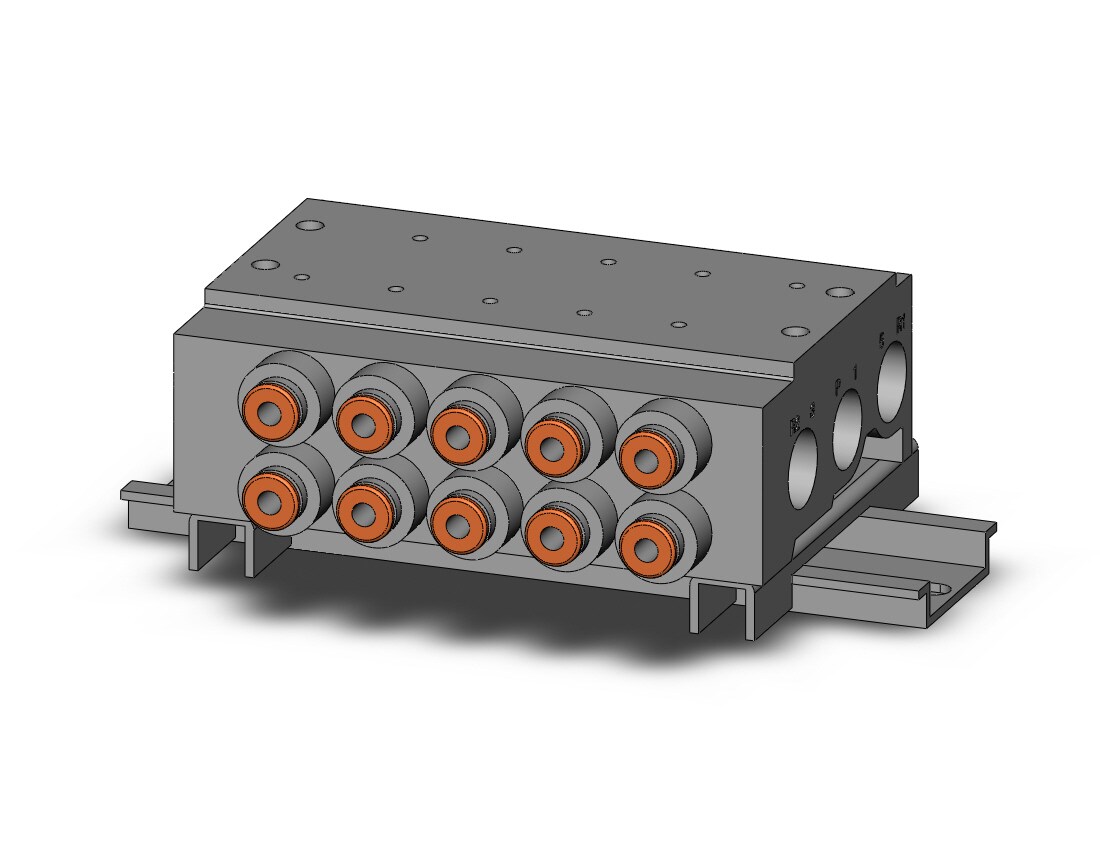 SMC VV5QZ25-05C4C-D mfld, base mount w/fittings, VV5QZ* MANIFOLD VQZ 4/5-PORT